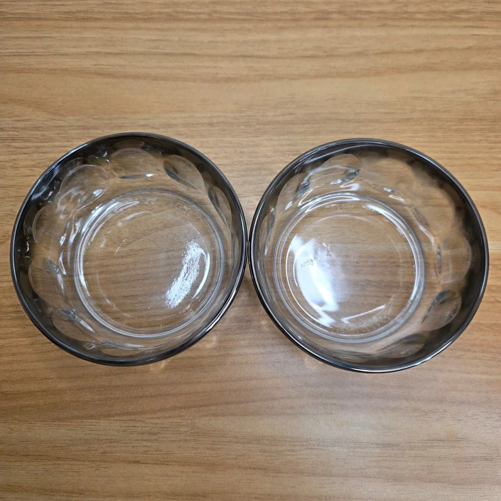 Vintage 1970's Arcoroc Thumbprint Bowls Mercury Silver‎ Color Rim Set of Two